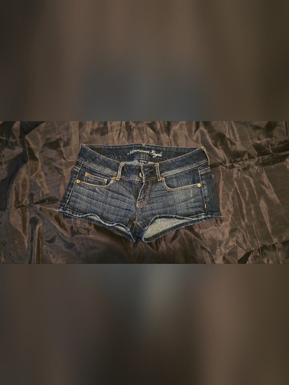 American Eagle Blue Stretch Denim Button-Fly Shorts
